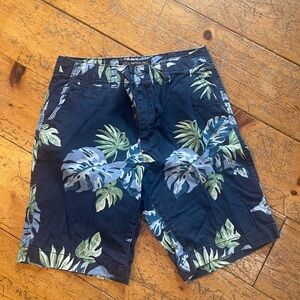 American Eagle Outfitters Navy Tropical Leaf Print Flat Front Shorts